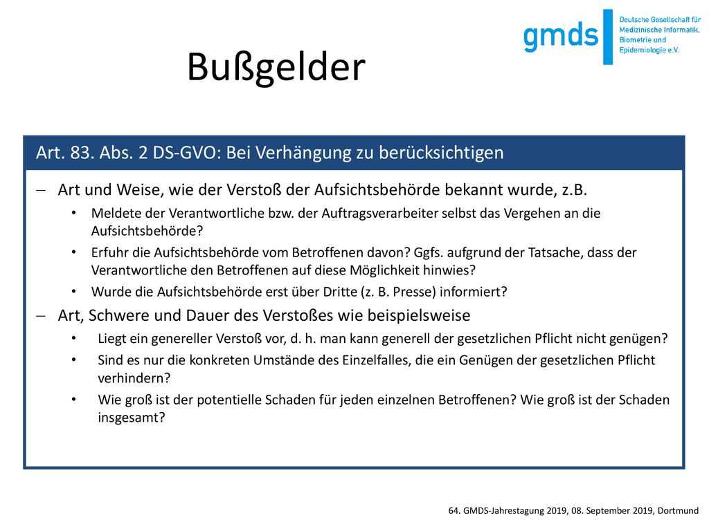 Bußgelder Art. 83. Abs. 2 DS-GVO: Bei Verhängung zu berücksichtigen