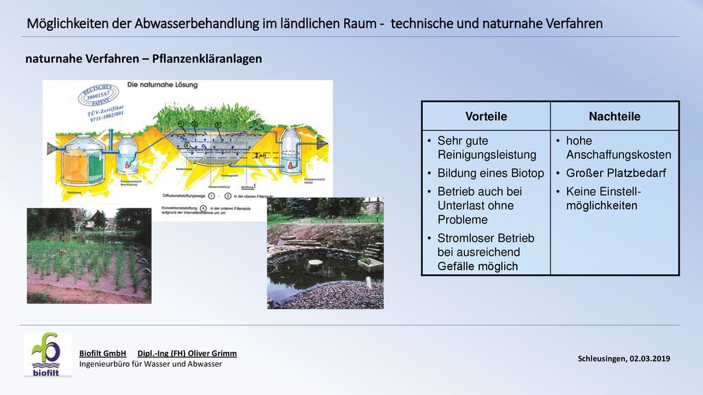 Möglichkeiten der Abwasserbehandlung im ländlichen Raum - technische und naturnahe Verfahren