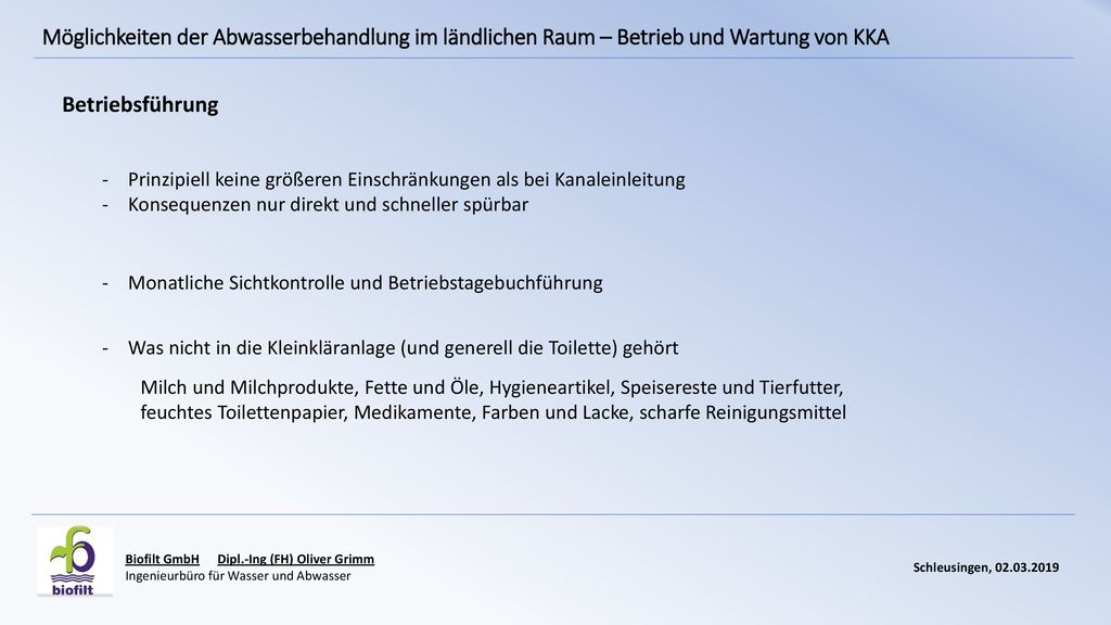 Möglichkeiten der Abwasserbehandlung im ländlichen Raum – Betrieb und Wartung von KKA