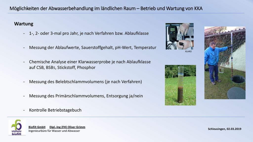 Möglichkeiten der Abwasserbehandlung im ländlichen Raum – Betrieb und Wartung von KKA