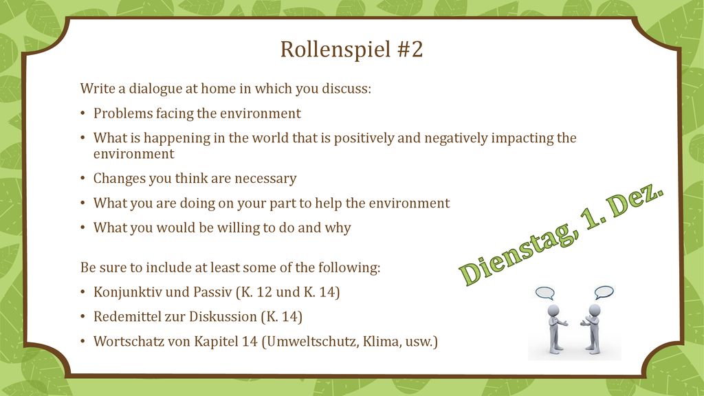 Dienstag, 1. Dez. Rollenspiel #2