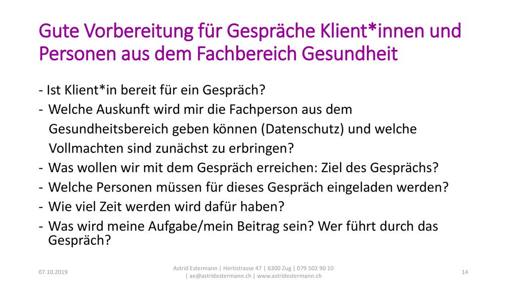 Gute Vorbereitung für Gespräche Klient*innen und Personen aus dem Fachbereich Gesundheit.