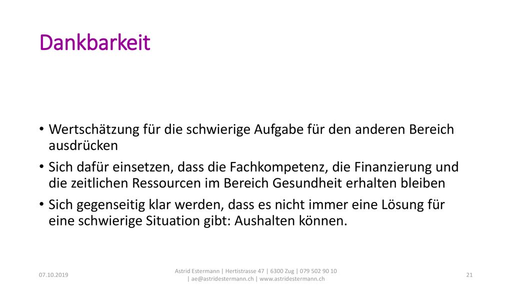 Dankbarkeit Wertschätzung für die schwierige Aufgabe für den anderen Bereich ausdrücken.