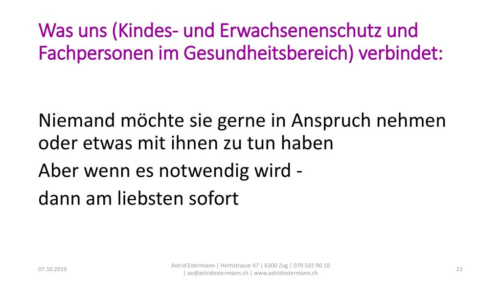 Was uns (Kindes- und Erwachsenenschutz und Fachpersonen im Gesundheitsbereich) verbindet: