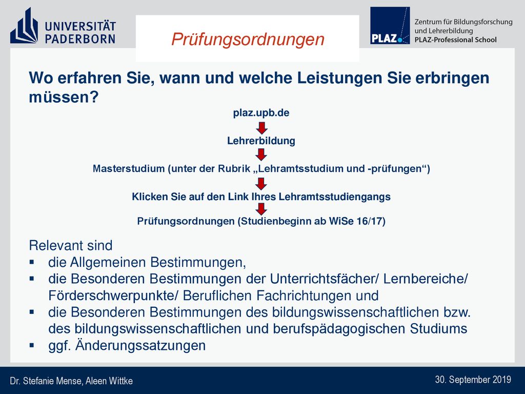 Prüfungsordnungen Wo erfahren Sie, wann und welche Leistungen Sie erbringen müssen plaz.upb.de. Lehrerbildung.