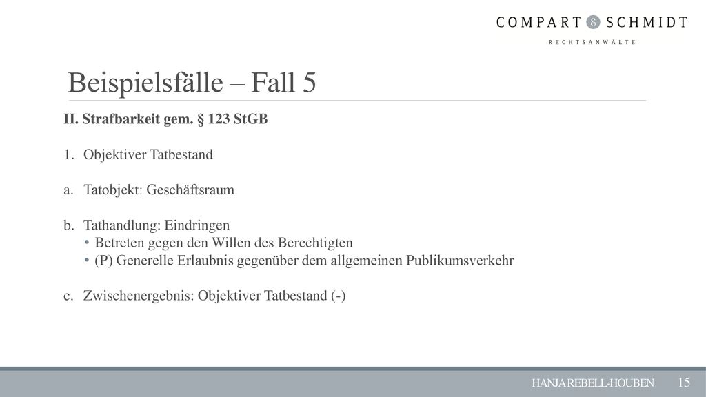 Beispielsfälle – Fall 5 II. Strafbarkeit gem. § 123 StGB