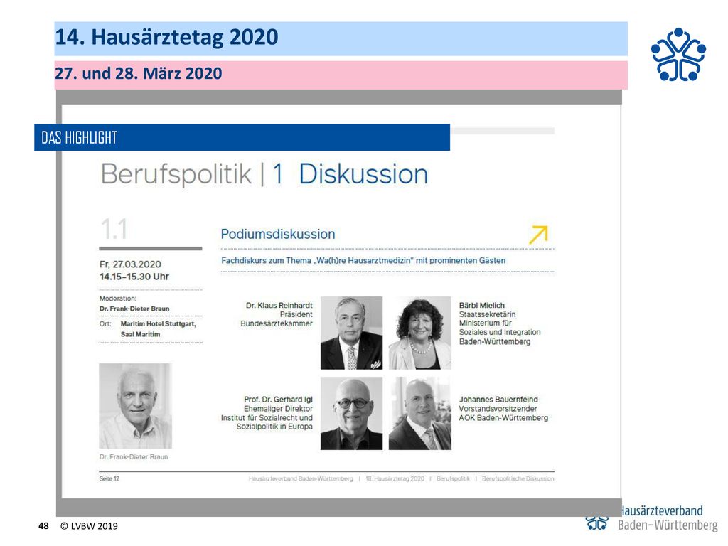 14. Hausärztetag und 28. März 2020 DAS HIGHLIGHT © LVBW 2019
