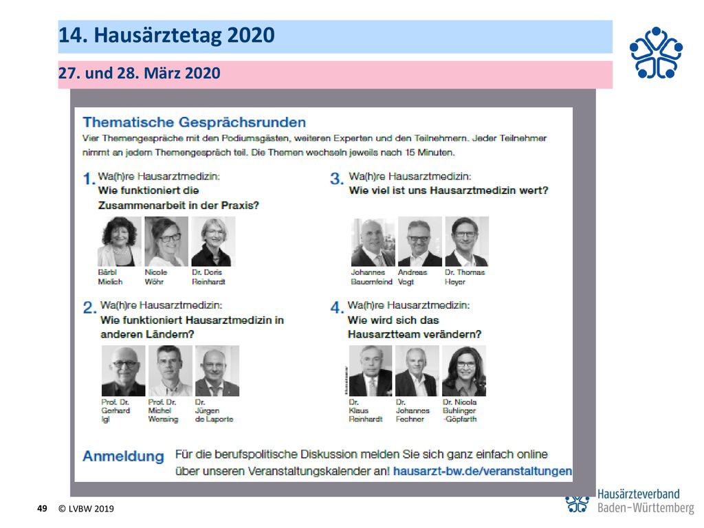 14. Hausärztetag und 28. März 2020 © LVBW 2019