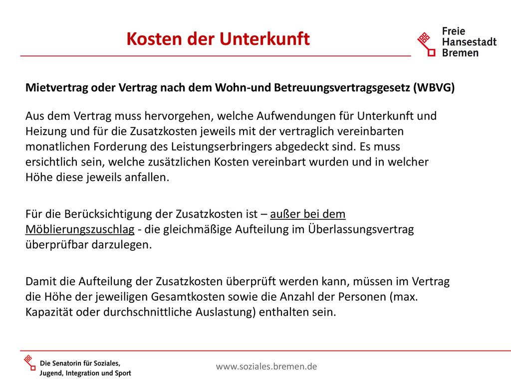 Kosten der Unterkunft Mietvertrag oder Vertrag nach dem Wohn-und Betreuungsvertragsgesetz (WBVG)