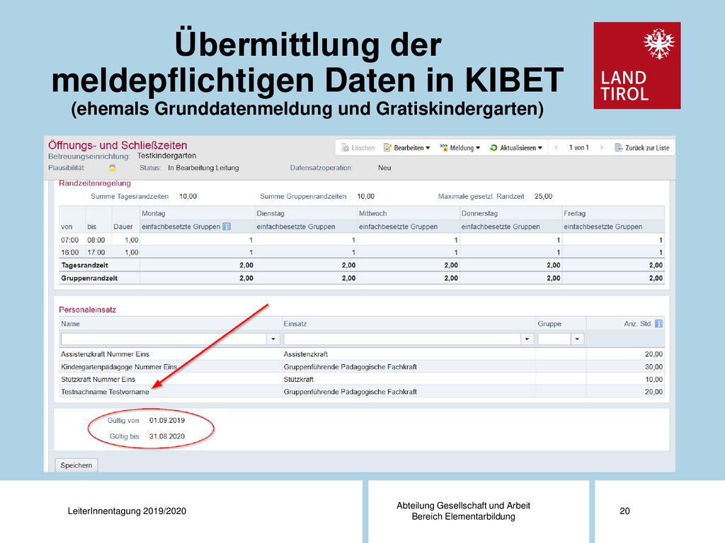 Übermittlung der meldepflichtigen Daten in KIBET (ehemals Grunddatenmeldung und Gratiskindergarten)
