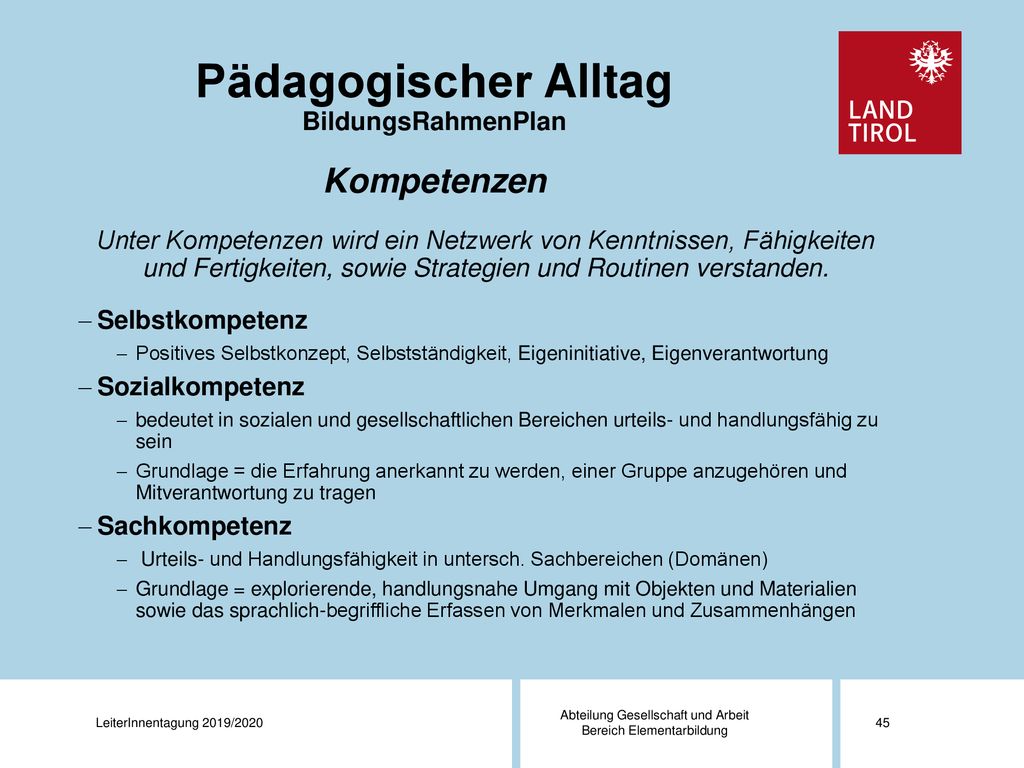 Pädagogischer Alltag BildungsRahmenPlan Kompetenzen