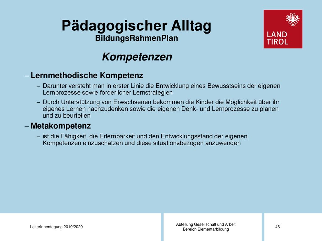 Pädagogischer Alltag BildungsRahmenPlan Kompetenzen