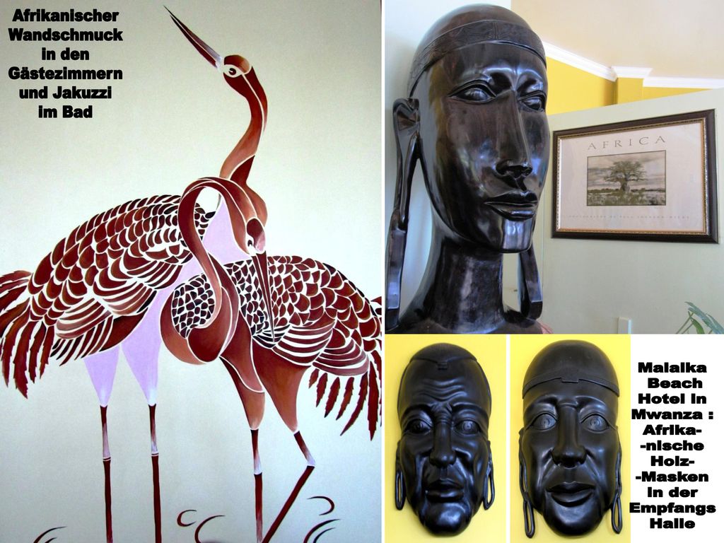 Afrikanischer Wandschmuck. in den. Gästezimmern. und Jakuzzi. im Bad. Malaika. Beach. Hotel in.