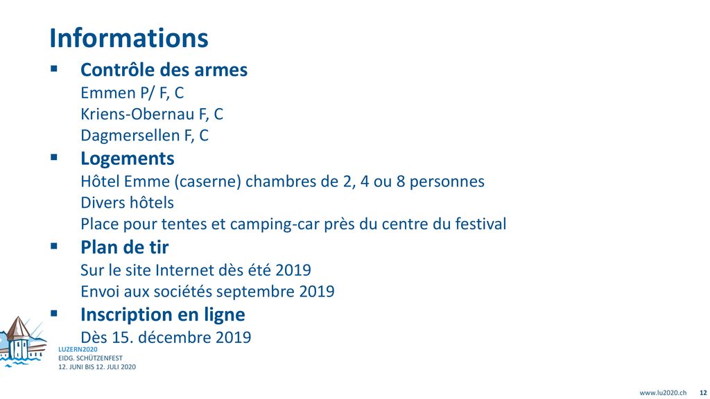 Informations Contrôle des armes Emmen P/ F, C Kriens-Obernau F, C Dagmersellen F, C.