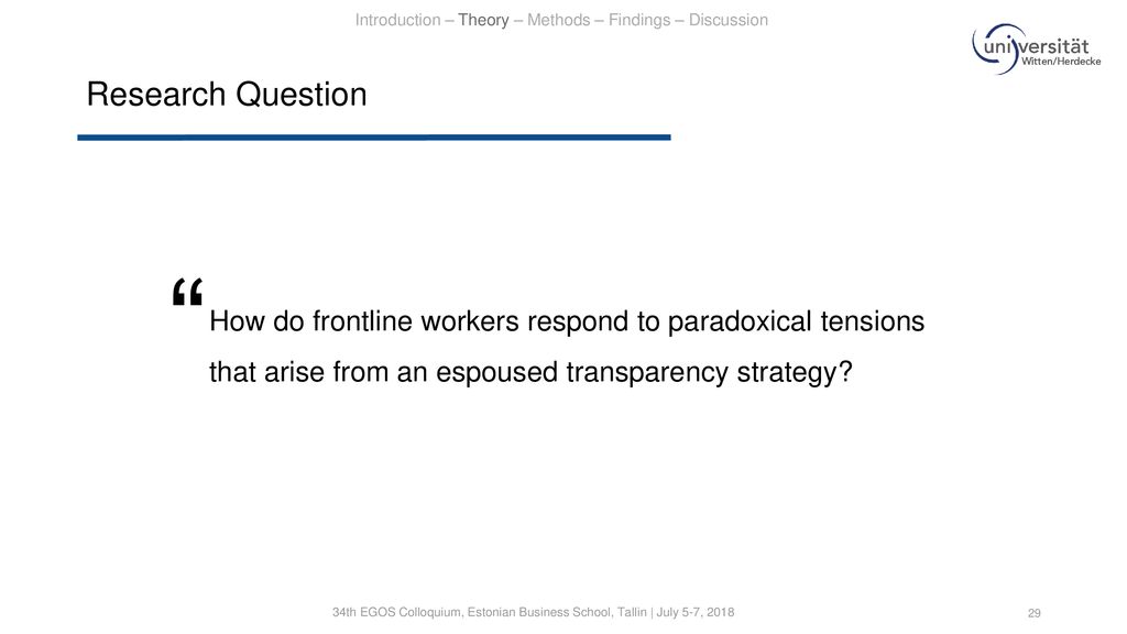 Introduction – Theory – Methods – Findings – Discussion