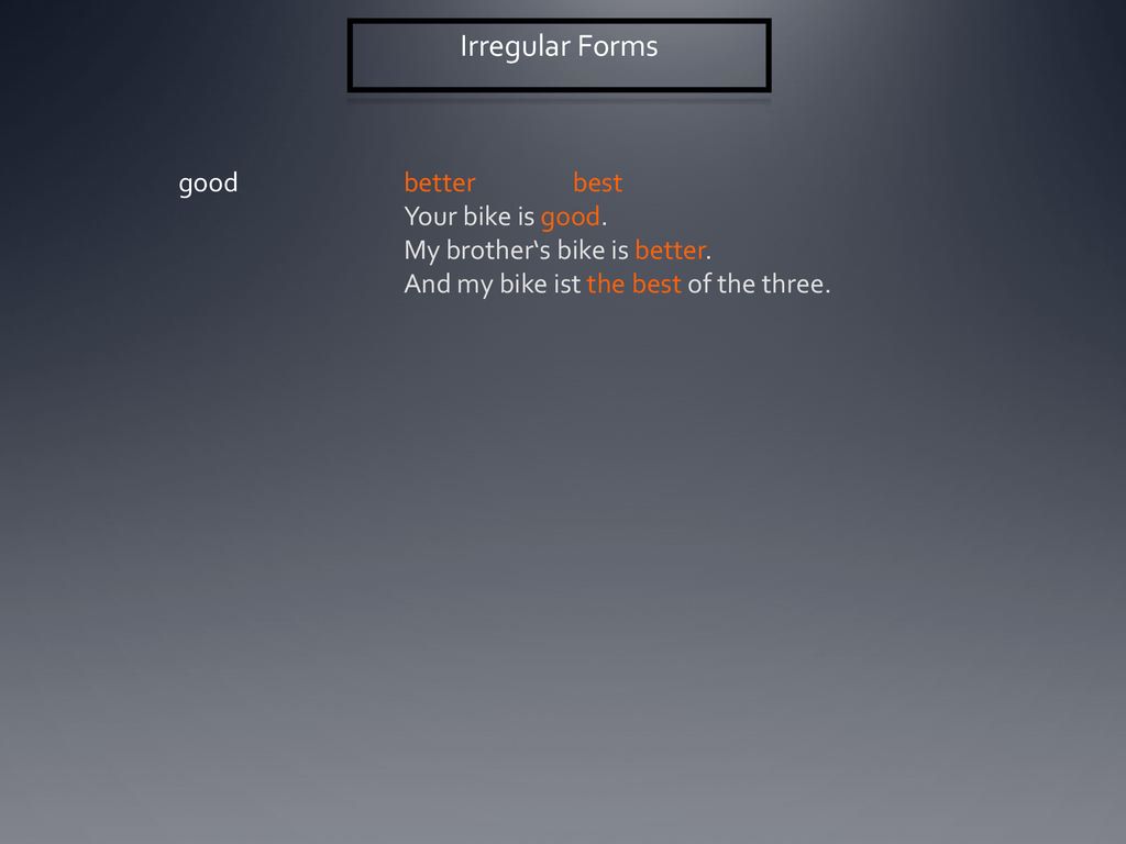 Irregular Forms good better best Your bike is good.