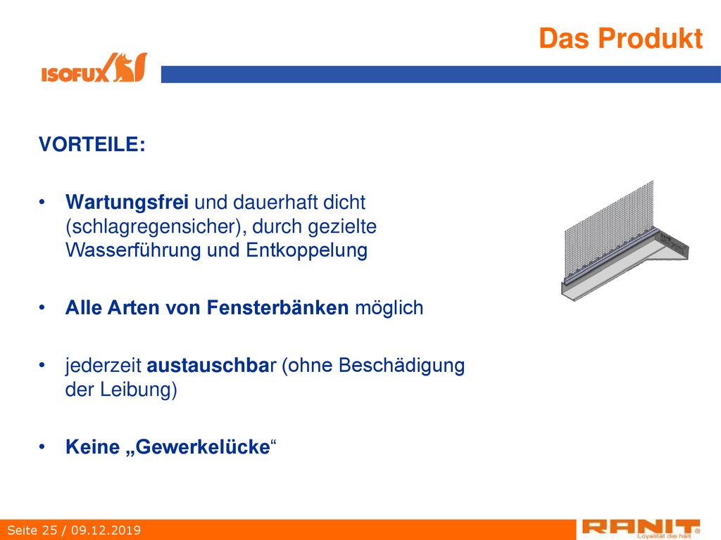 Das Produkt VORTEILE: Wartungsfrei und dauerhaft dicht (schlagregensicher), durch gezielte Wasserführung und Entkoppelung.