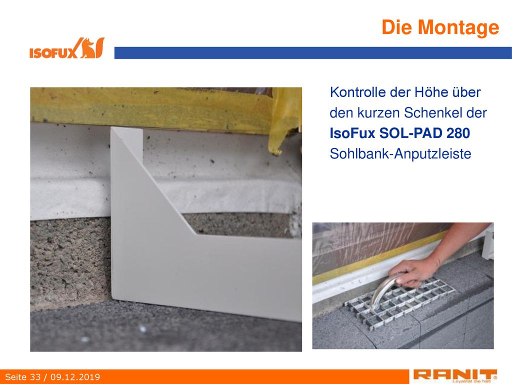Die Montage Kontrolle der Höhe über den kurzen Schenkel der