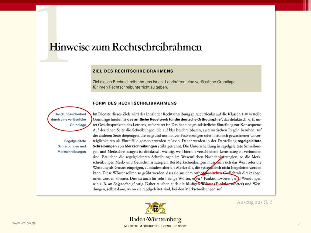 Auszug aus S. 6 Ganz zu Beginn der Broschüre gibt es (A) (A) Hinweise zum Rechtschreibrahmen.