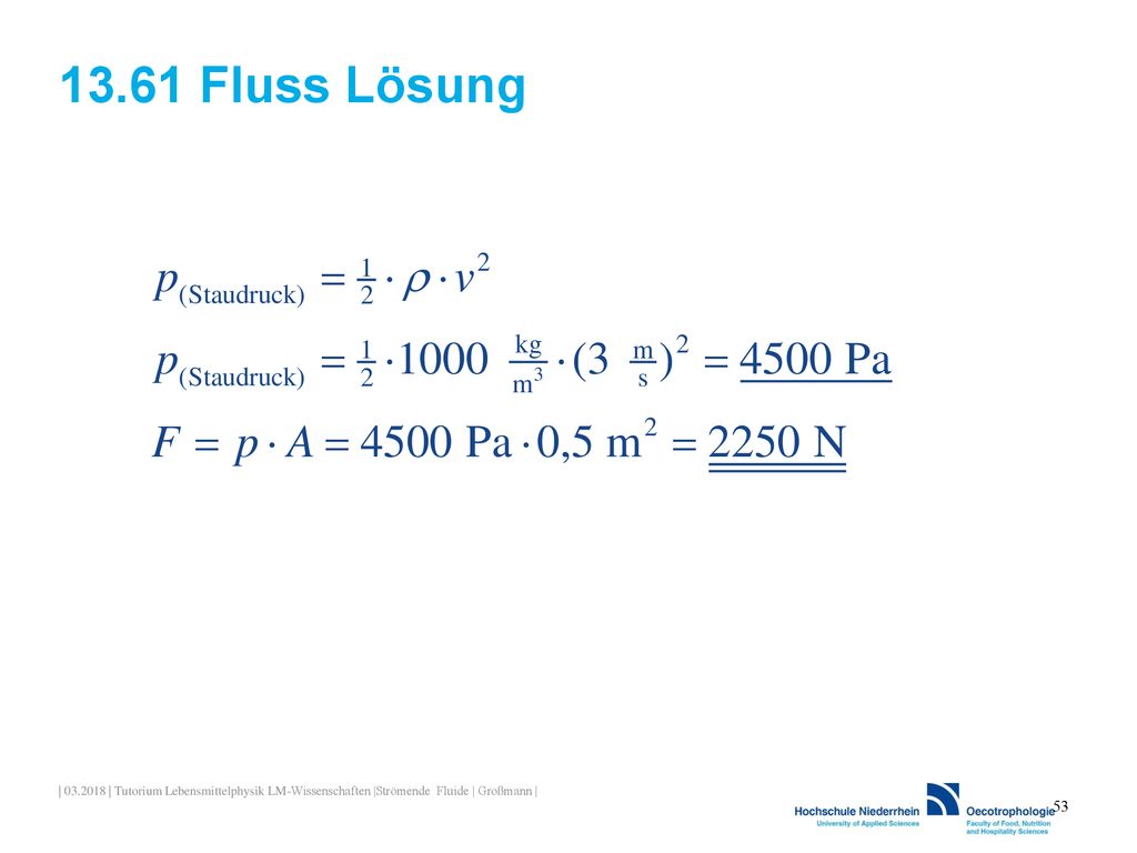 13.61 Fluss Lösung | | Tutorium Lebensmittelphysik LM-Wissenschaften |Strömende Fluide | Großmann |