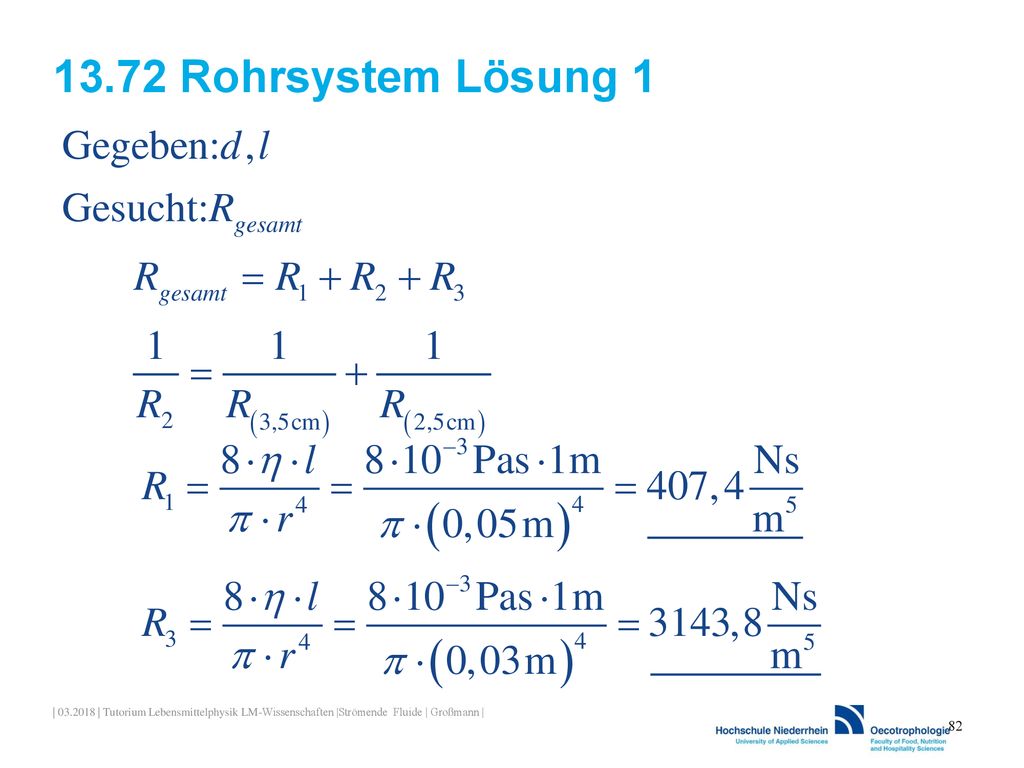 13.72 Rohrsystem Lösung 1 | | Tutorium Lebensmittelphysik LM-Wissenschaften |Strömende Fluide | Großmann |