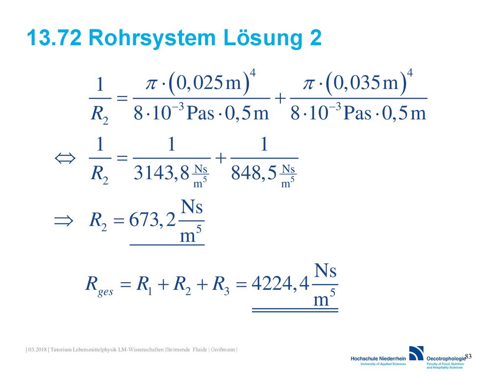 13.72 Rohrsystem Lösung 2 | | Tutorium Lebensmittelphysik LM-Wissenschaften |Strömende Fluide | Großmann |