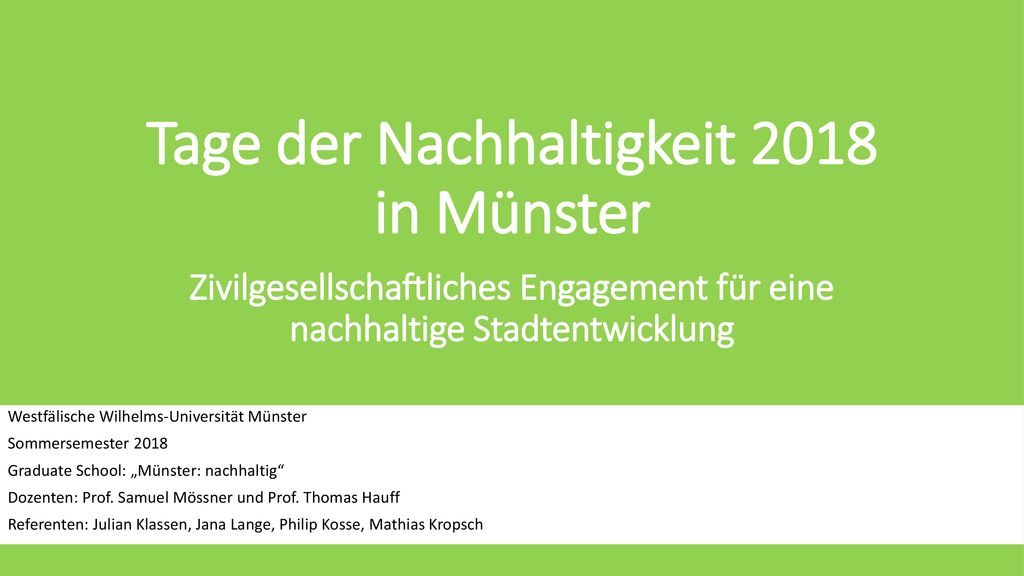 Tage der Nachhaltigkeit 2018 in Münster k Zivilgesellschaftliches Engagement für eine nachhaltige Stadtentwicklung