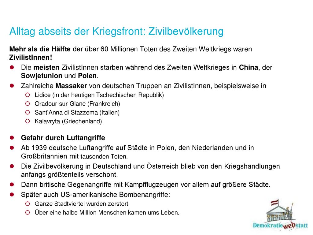 Alltag abseits der Kriegsfront: Zivilbevölkerung
