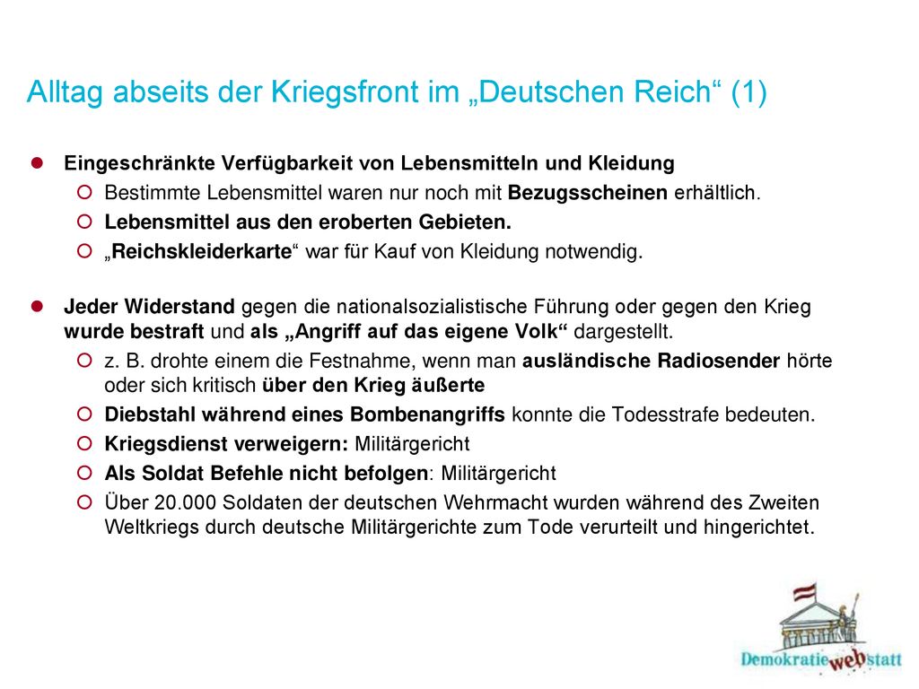 Alltag abseits der Kriegsfront im „Deutschen Reich (1)