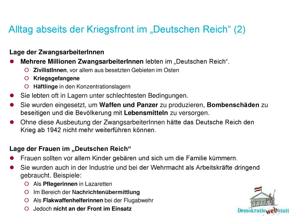 Alltag abseits der Kriegsfront im „Deutschen Reich (2)