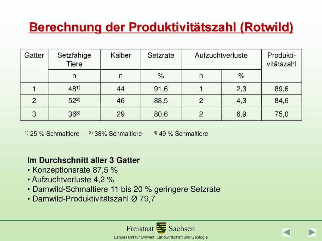 Berechnung der Produktivitätszahl (Rotwild)