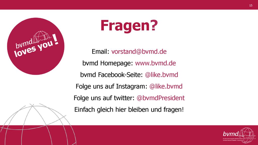 Fragen   bvmd Homepage:   bvmd Folge uns auf