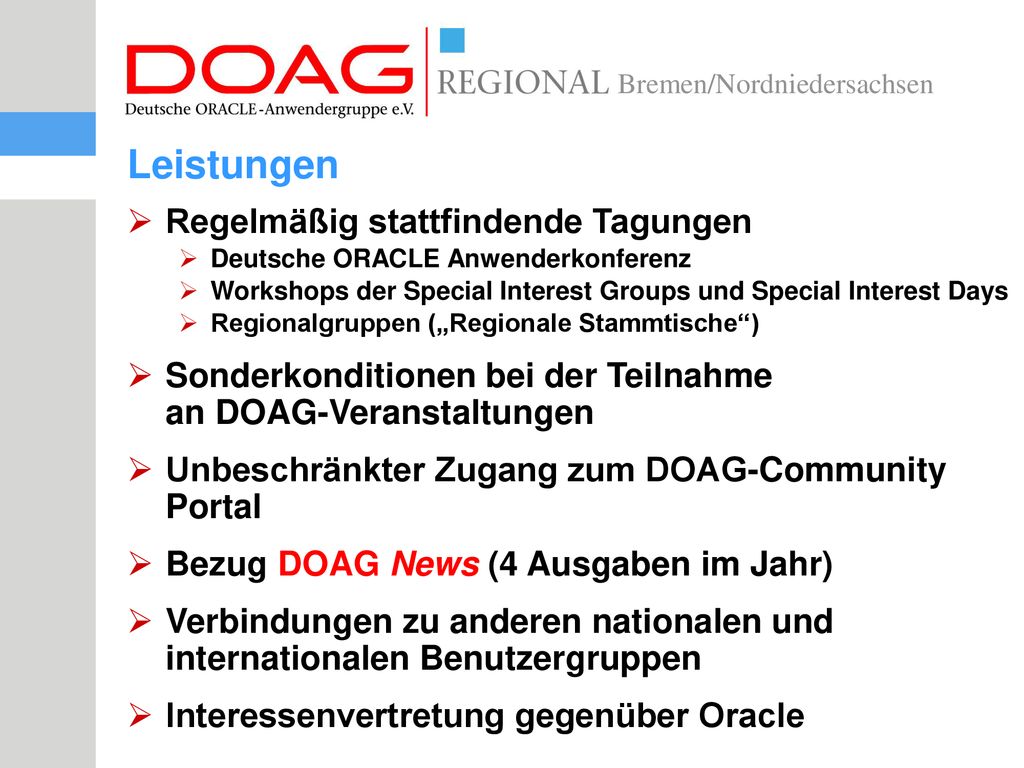 Leistungen Regelmäßig stattfindende Tagungen
