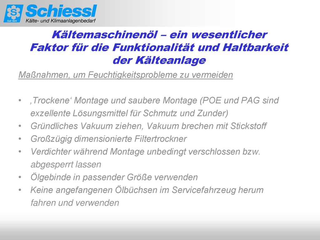 Kältemaschinenöl – ein wesentlicher Faktor für die Funktionalität und Haltbarkeit der Kälteanlage