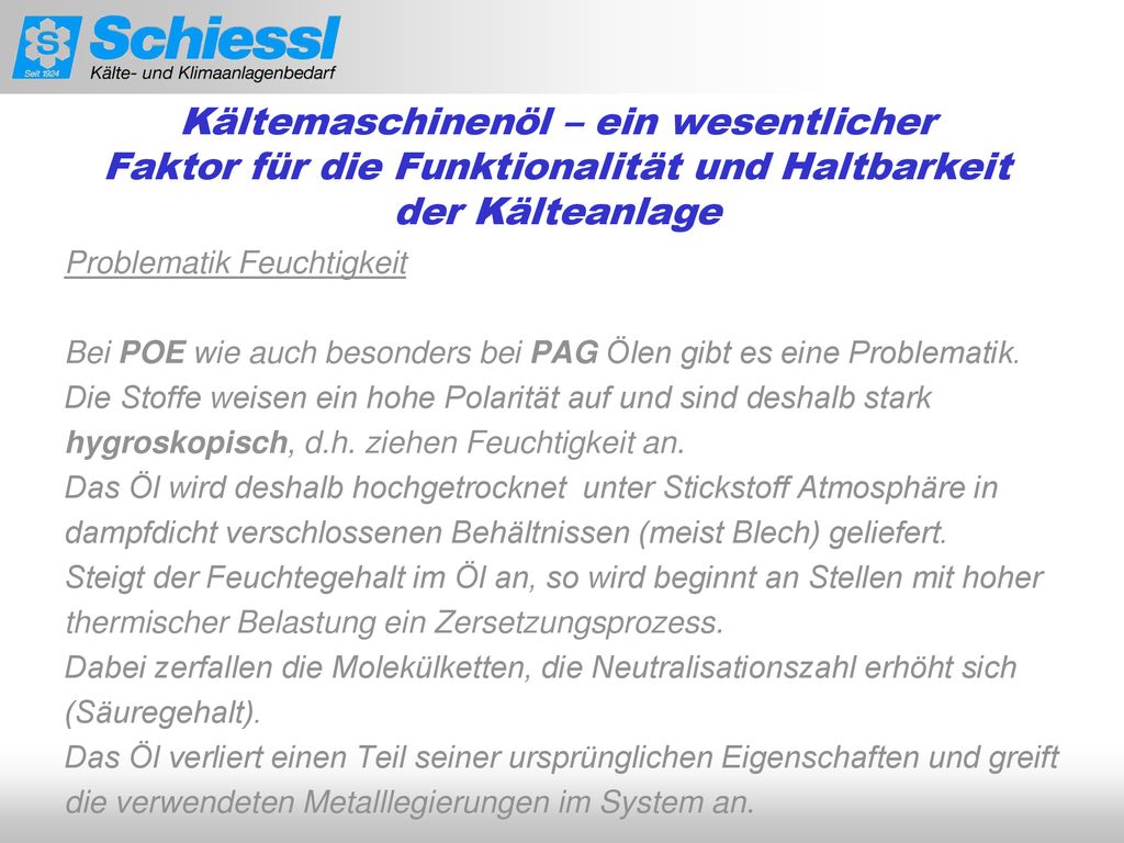 Kältemaschinenöl – ein wesentlicher Faktor für die Funktionalität und Haltbarkeit der Kälteanlage