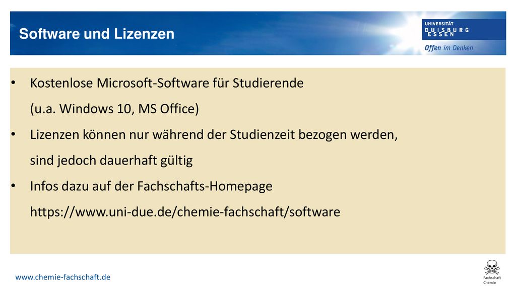 Software und Lizenzen Kostenlose Microsoft-Software für Studierende (u.a. Windows 10, MS Office)