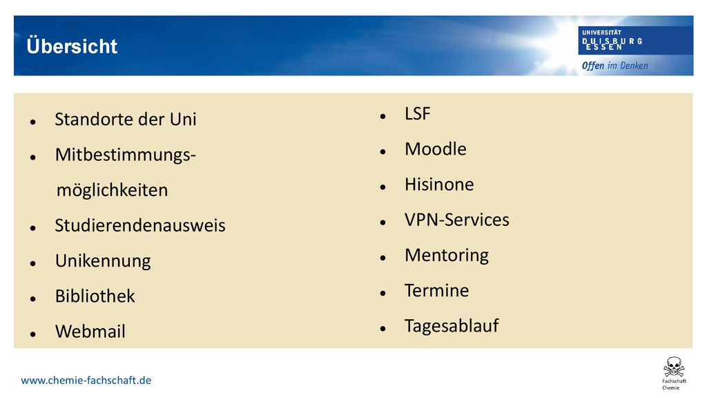 Übersicht LSF Standorte der Uni Moodle Mitbestimmungs- Hisinone