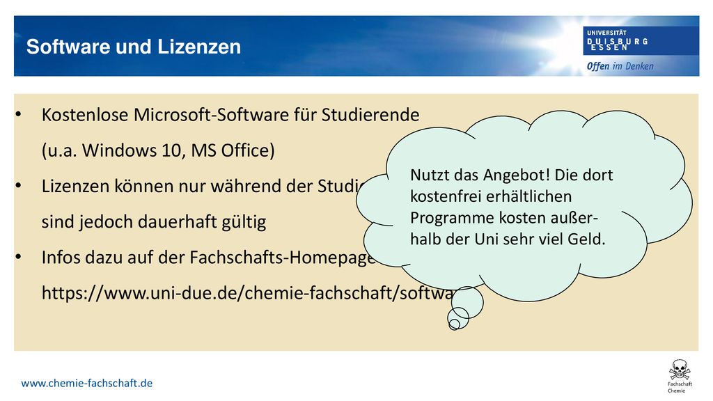 Software und Lizenzen Kostenlose Microsoft-Software für Studierende (u.a. Windows 10, MS Office)