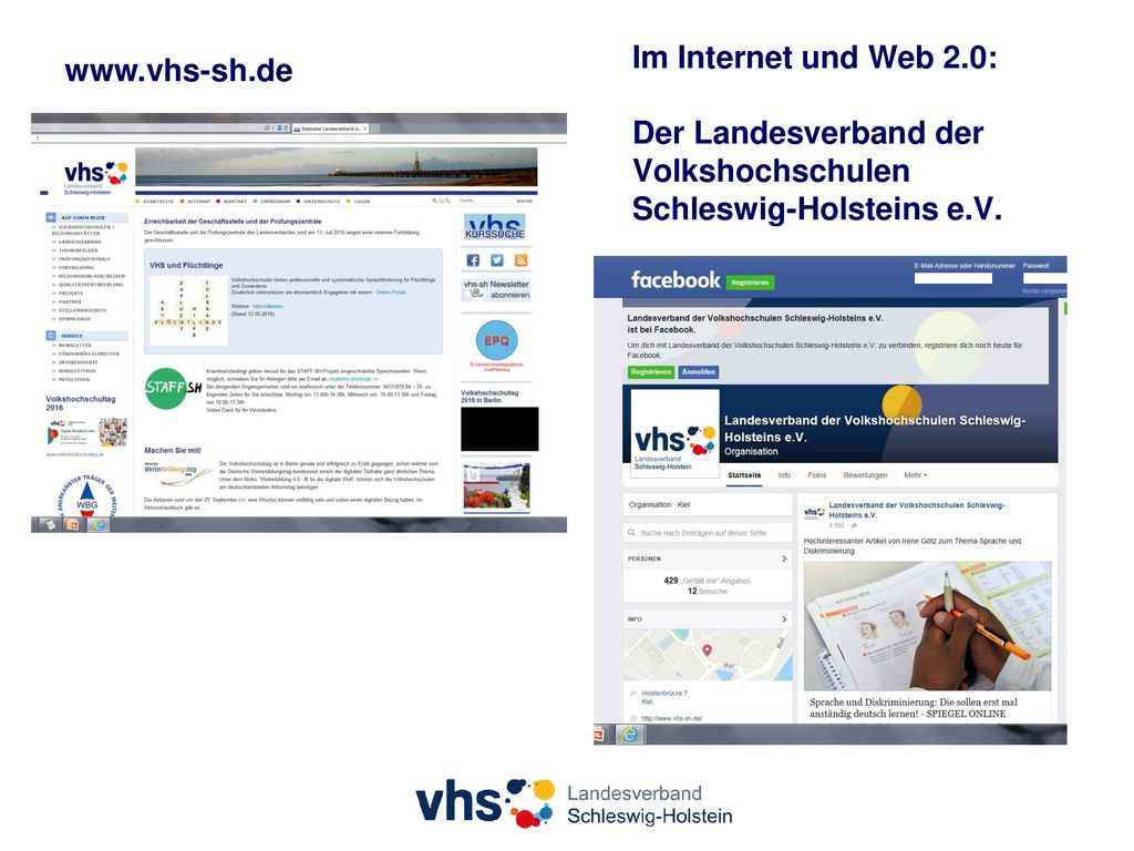 Im Internet und Web 2.0: Der Landesverband der Volkshochschulen Schleswig-Holsteins e.V.