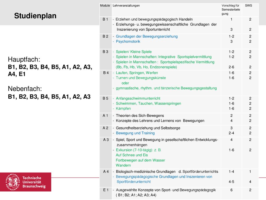 Studienplan Hauptfach: Nebenfach: B1, B2, B3, B4, B5, A1, A2, A3,