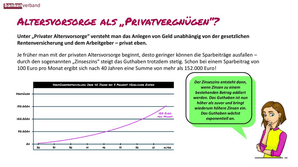 Unter „Privater Altersvorsorge versteht man das Anlegen von Geld unabhängig von der gesetzlichen Rentenversicherung und dem Arbeitgeber – privat eben.