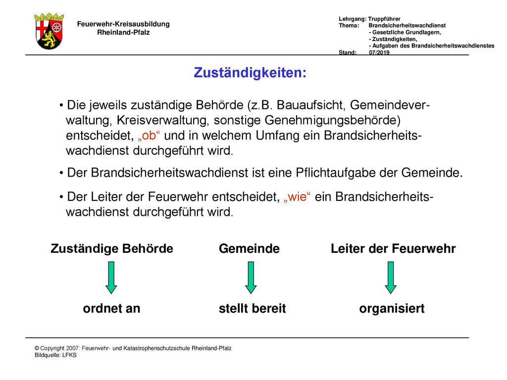 Zuständigkeiten: Die jeweils zuständige Behörde (z.B. Bauaufsicht, Gemeindever- waltung, Kreisverwaltung, sonstige Genehmigungsbehörde)
