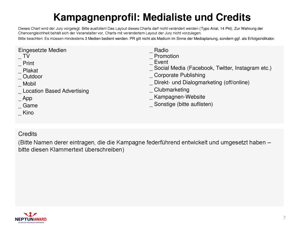 Kampagnenprofil: Medialiste und Credits