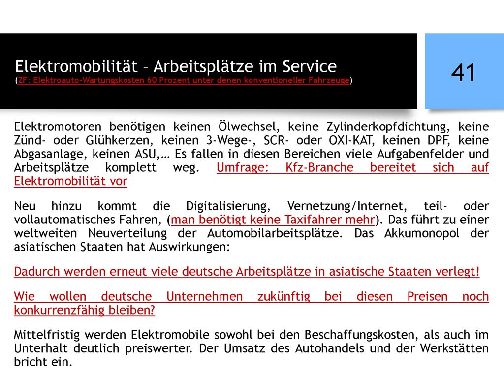 Elektromobilität – Arbeitsplätze im Service (ZF: Elektroauto-Wartungskosten 60 Prozent unter denen konventioneller Fahrzeuge)