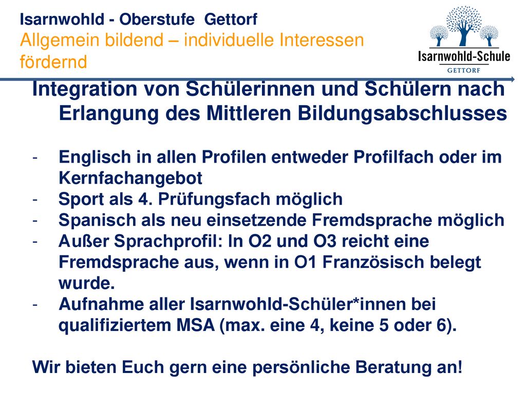 Isarnwohld - Oberstufe Gettorf Allgemein bildend – individuelle Interessen fördernd