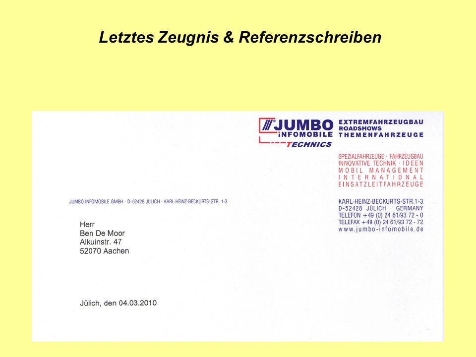 Letztes Zeugnis & Referenzschreiben