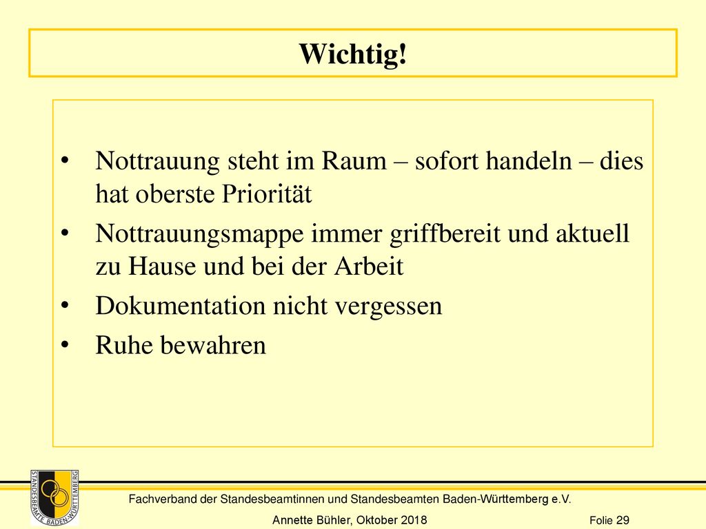 Wichtig! Nottrauung steht im Raum – sofort handeln – dies hat oberste Priorität.