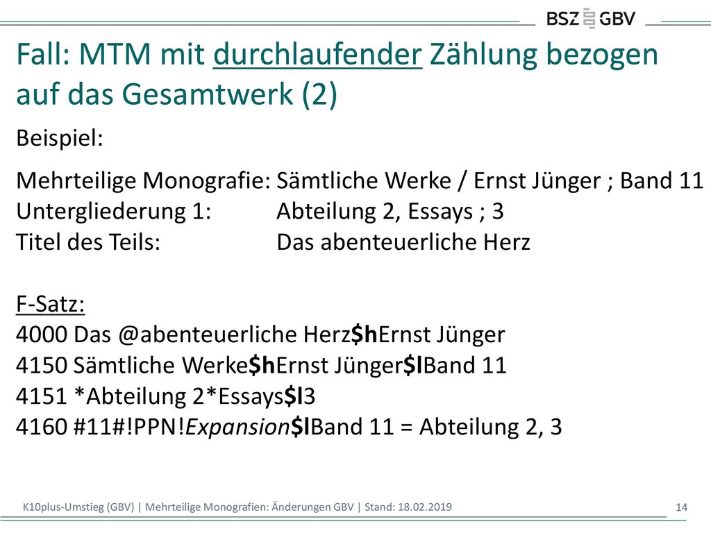 Fall: MTM mit durchlaufender Zählung bezogen auf das Gesamtwerk (2)