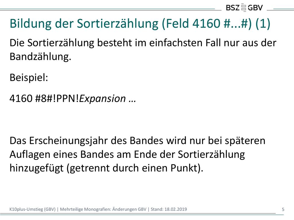 Bildung der Sortierzählung (Feld 4160 #...#) (1)