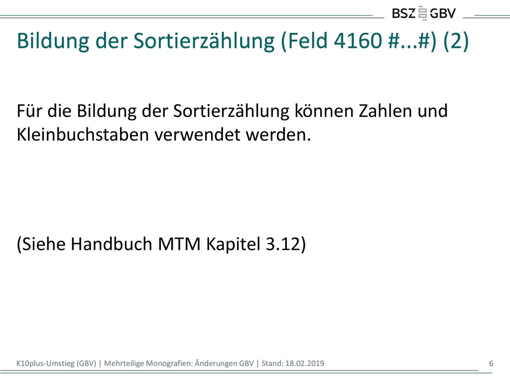Bildung der Sortierzählung (Feld 4160 #...#) (2)